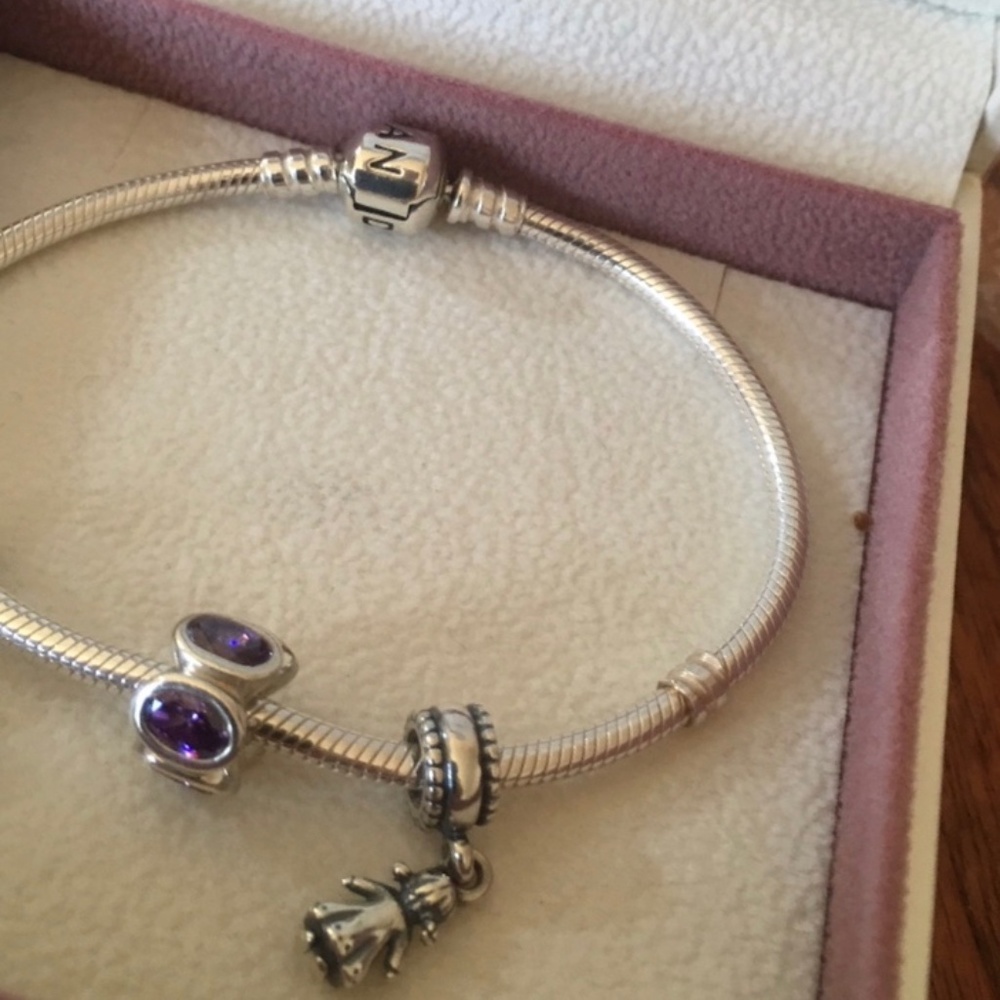 PANDORA Iconic Sterling Silver Bracelet with amethyst/purple oval lights charm
